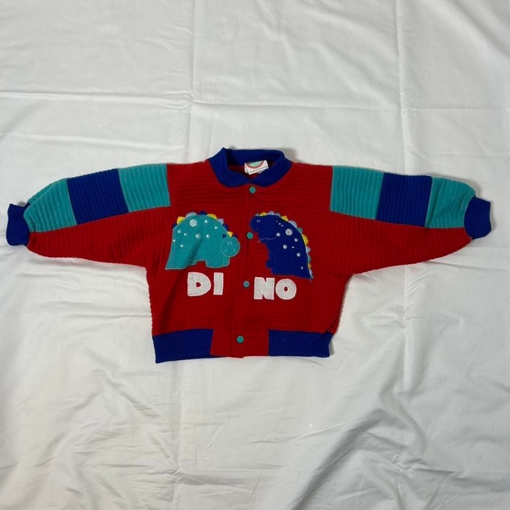 Red & blue knitted‎ dinosaur sweater hush up vintage 18M #kidcore #dino